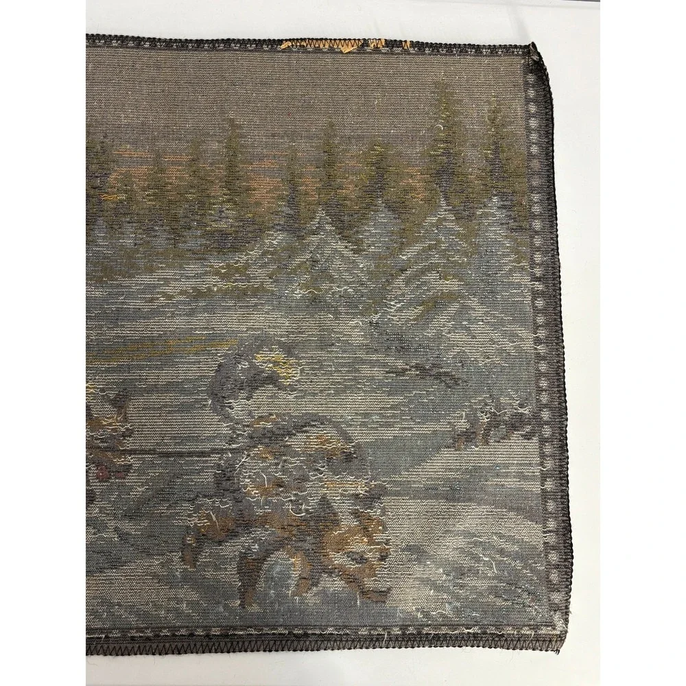 Vintage Rug Italian Woven Plush Velvet Alaskan Husky Tapestry Dogsled Clean